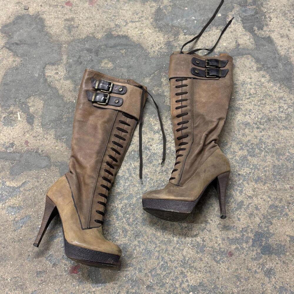 Vintage Miss Sixty brown Genuine Leather Lace-Up Tall Knee High Platform Boots